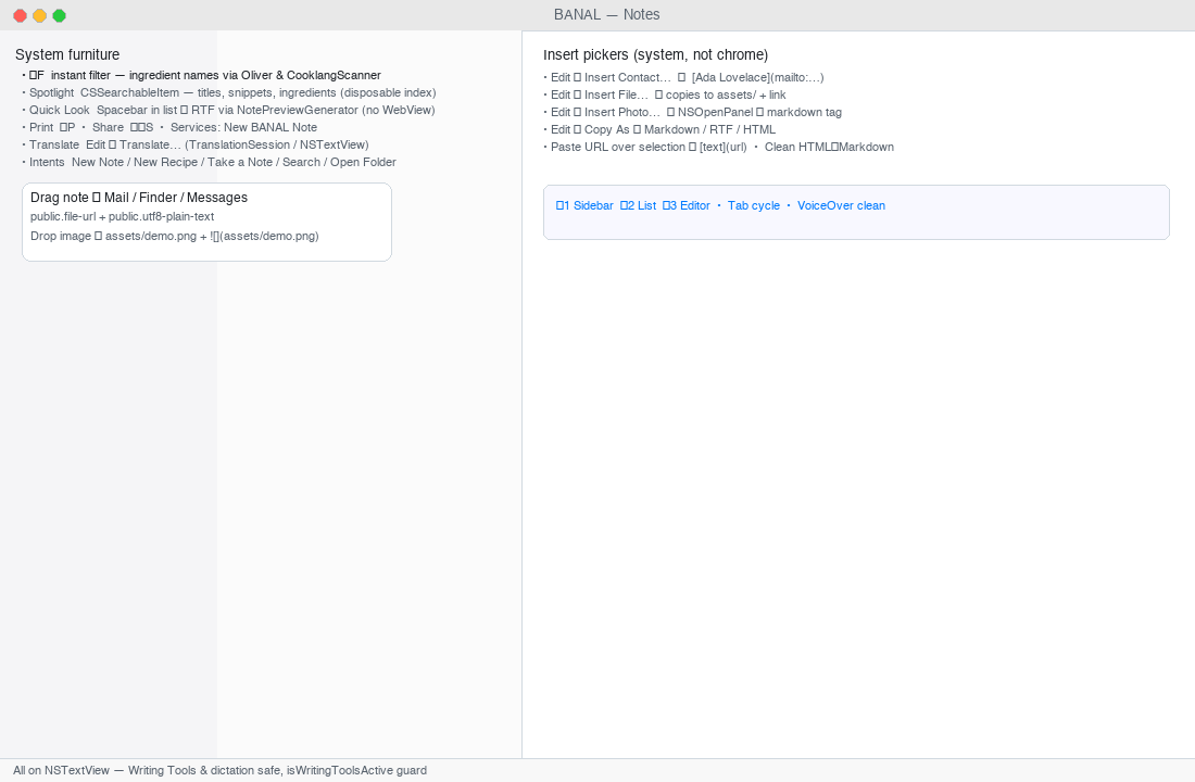 System furniture — Spotlight, Quick Look, Print, Share, Pickers, Intents