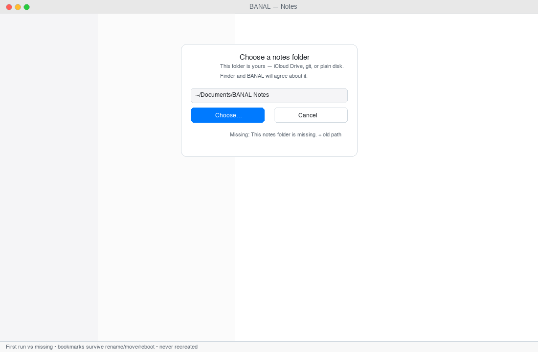 First-run and missing folder picker